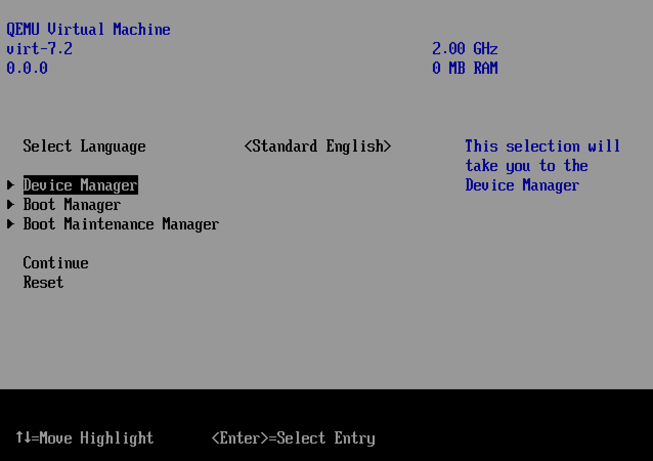 UEFI main boot menu